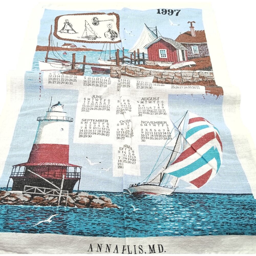 1997 Annapolis MD Nautical Calendar Tea Towel 55% Linen 45% Cotton By Kay Dee De